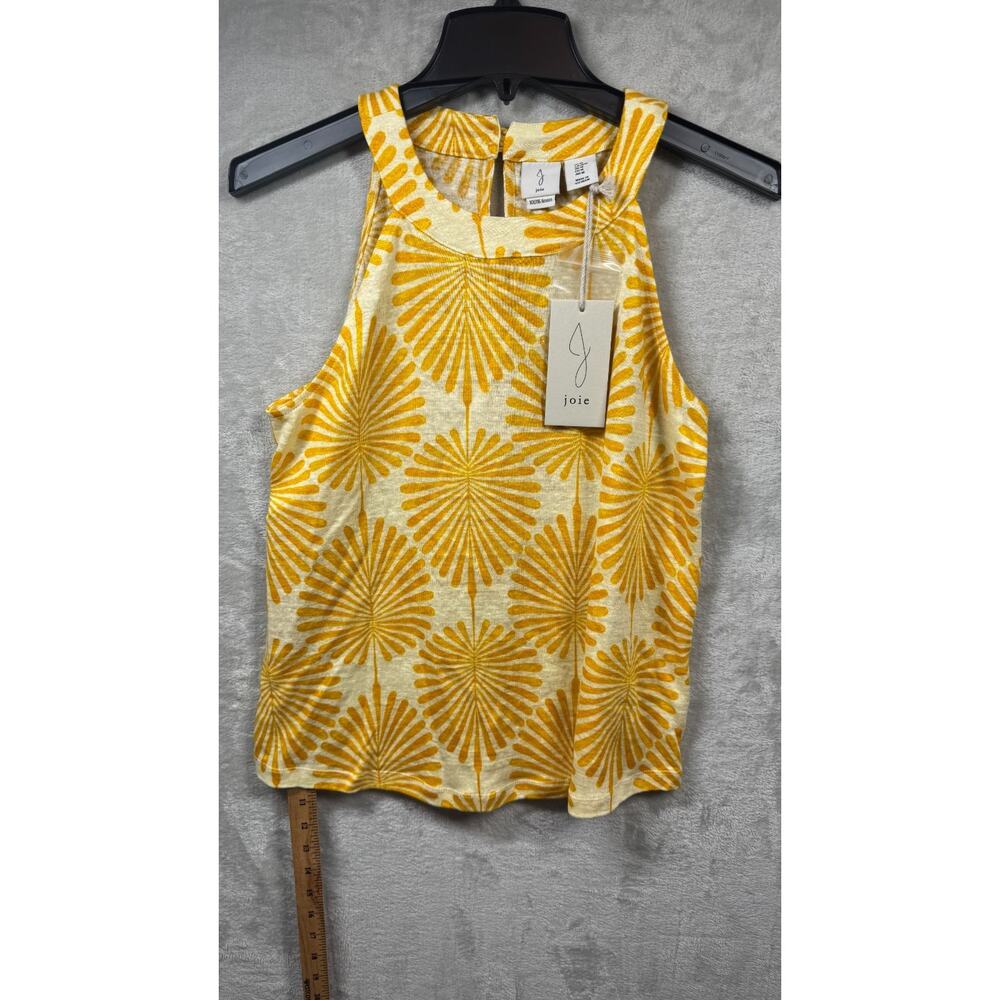 Joie NEW Top Blouse Tank Women M Yellow Floral Sleeveless 100% Linen High Neck
